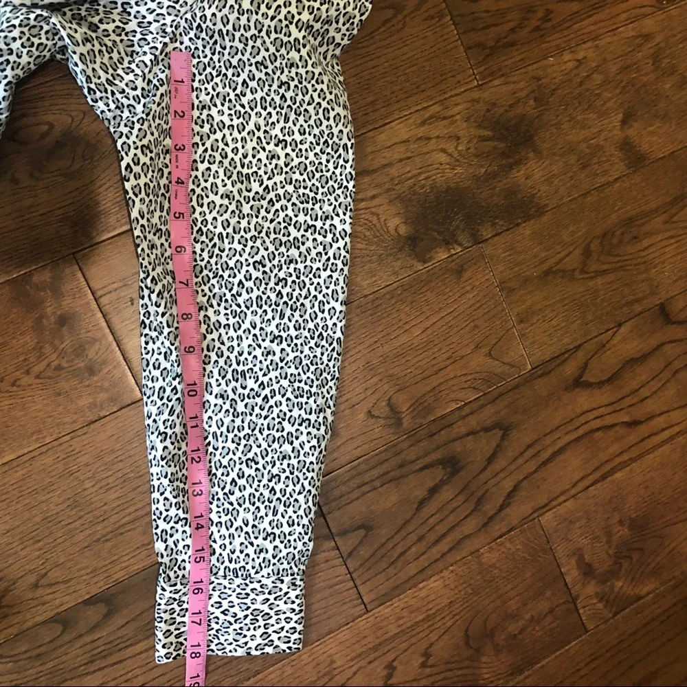 TALBOTS No Iron gray black white leopard print long sleeve button down size 14W